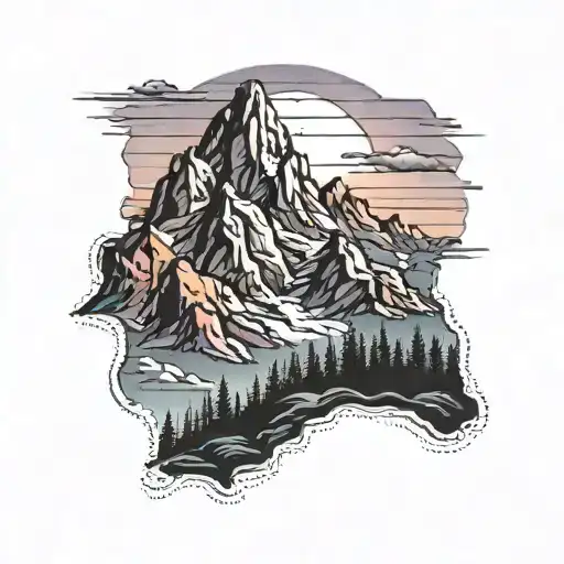 A Majestic Mountain Range Silhouette With A Vibrant Sunset Sky In The Background