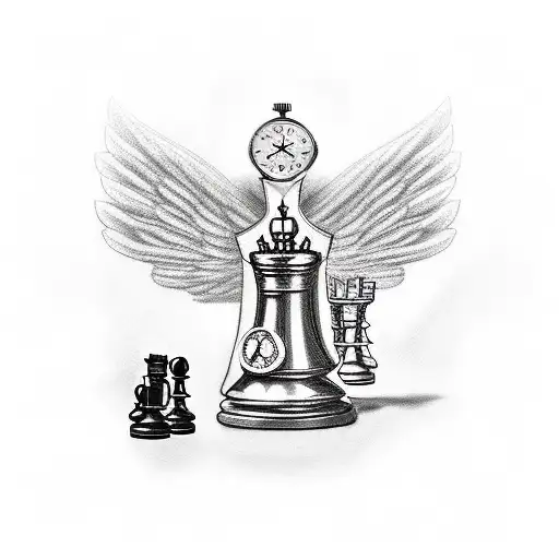 An Angel Playing Chess With A Clock In The Background