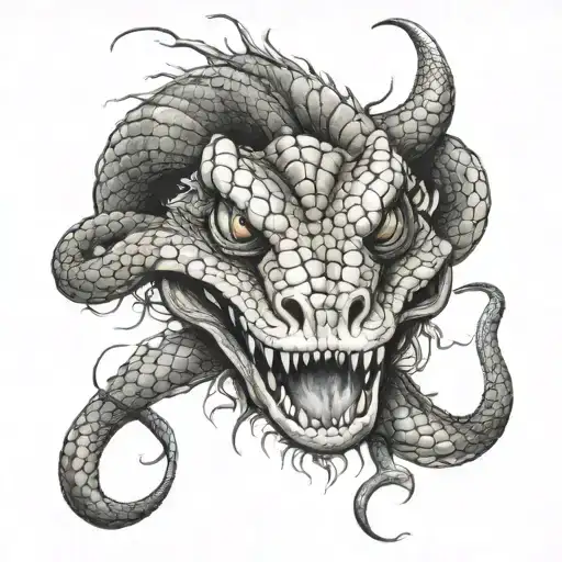Create A Realistic Tattoo Of A Monstrous Creature Inspired By The Client's Love For Snake