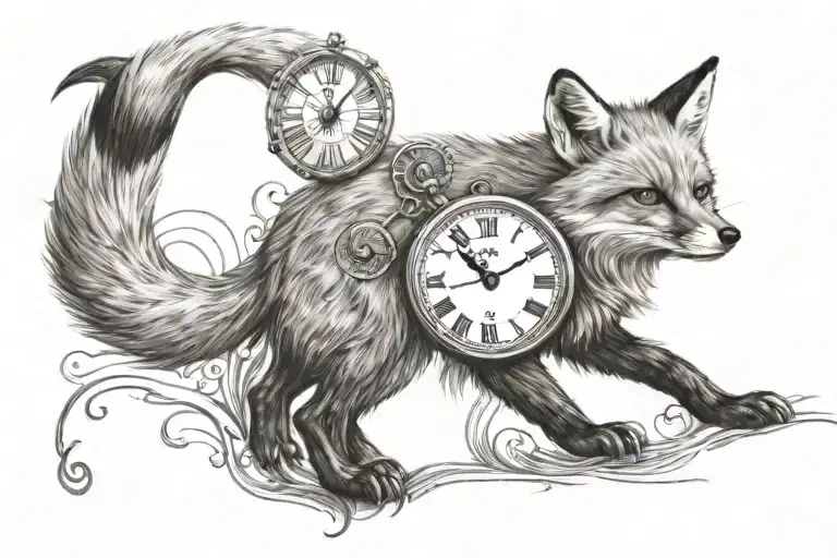 Full Fox With Clock Looking At Its Tail