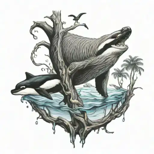 A Sloth In A Tree And A Orca In Water