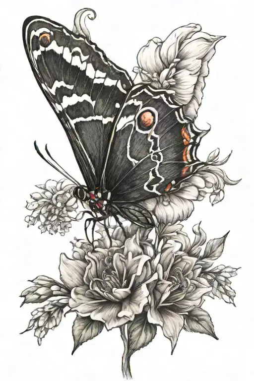 A Realistic Butterfly With Aries Horns Perched On A Blooming Flower