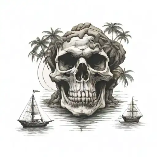 Skull Rock Neverland Island Tattoo Design