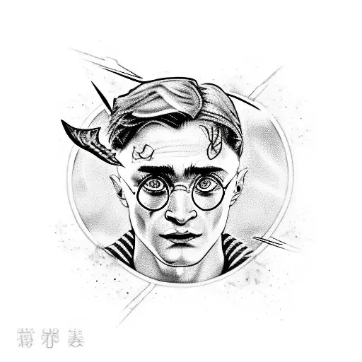 Harry Potter's Glasses And Lightning Bolt Scar Surrounded By Swirling Magical Symbols