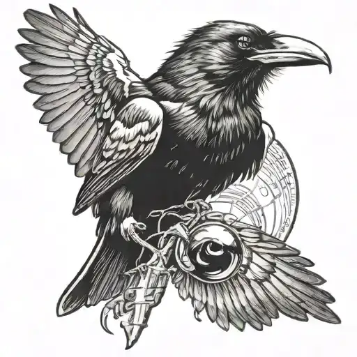 Crow Holding Eye Ball In Beak Open