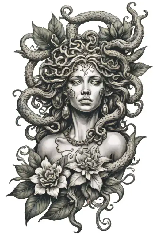 A Medusa Gorgona Inspired Tattoo Incorporating Elements Of Greek Mythology