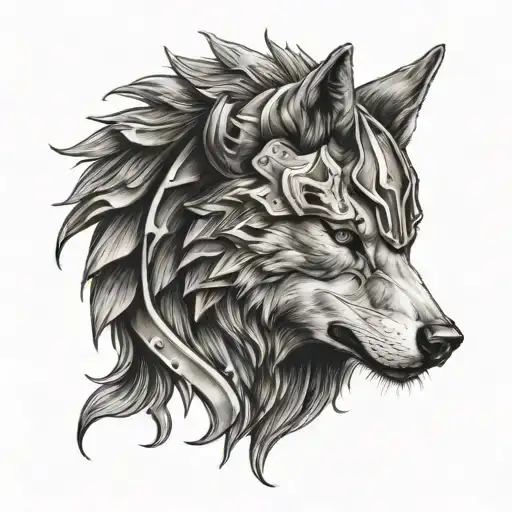 Wolf With Spartan Helmet Adorned