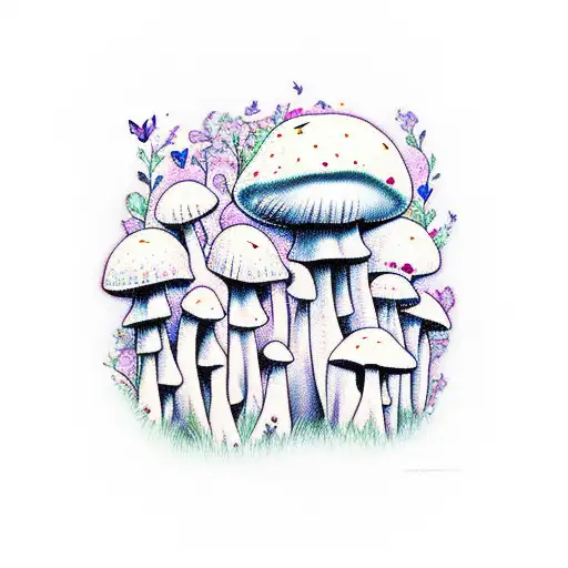 Mystical Mushroom Forest With Butterflies