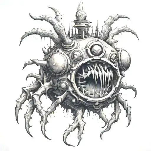 Create A Realistic Tattoo Of A Monstrous Creature Inspired By The Client's Love For Beholder