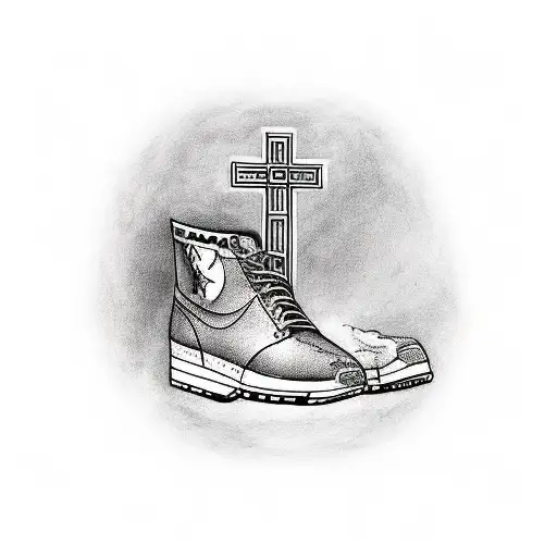 Christian Cross On Mountain And Pair If Shoes