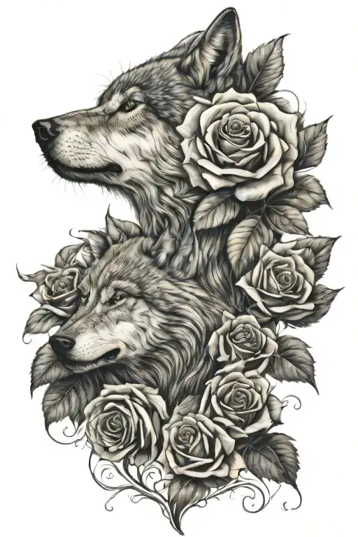 Rose Down Centre Of Arm And Wolf Art Just Above