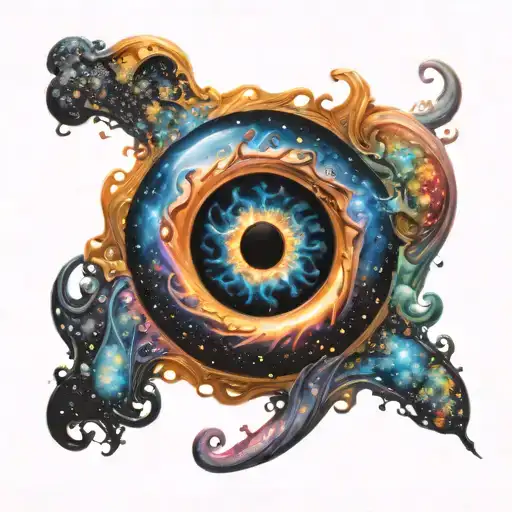 A Realistic Black Hole With Colorful Swirls And Galaxies Surrounding It