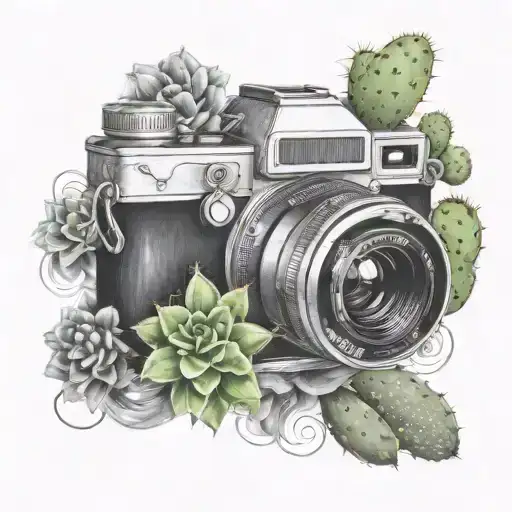 A Realistic Camera Surrounded By Swirling Smoke Rising To Form A Cactus