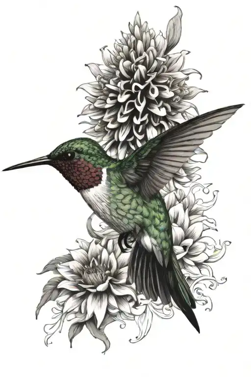 Hummingbird Flying From Dahlia Flower