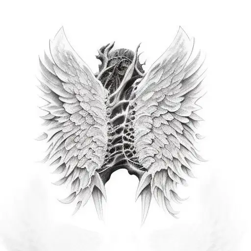 Biomech Angel Wing Tearing Through Skin With Raw Bone And Flesh