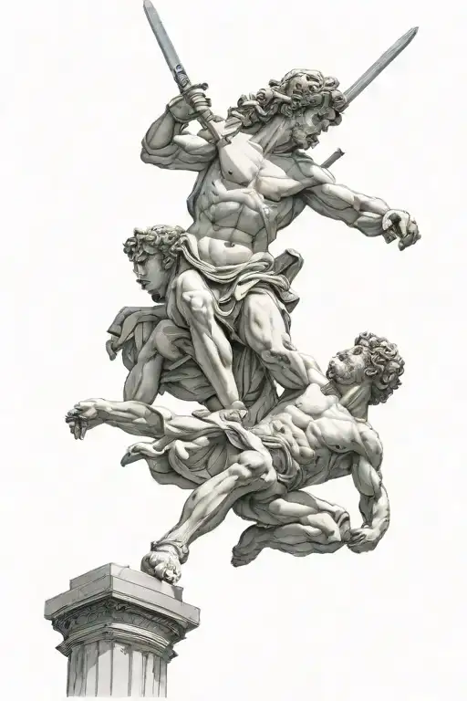Statue Of David By Michaelangelo Holding Goliaths Head Held High And Giant Sword Held Low