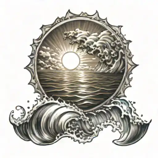 Macedonian Sun Surrounded By Waterwaves