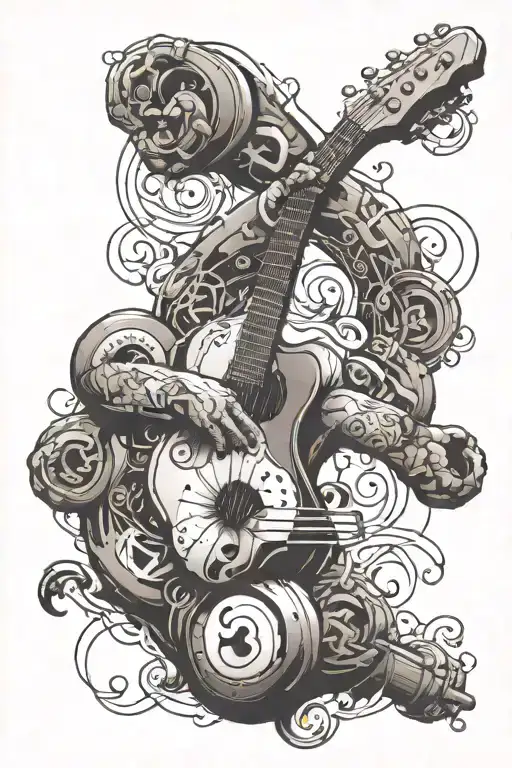 An Intricate Design Combining Elements Of Mma And Jiu Jitsu With Music Notes