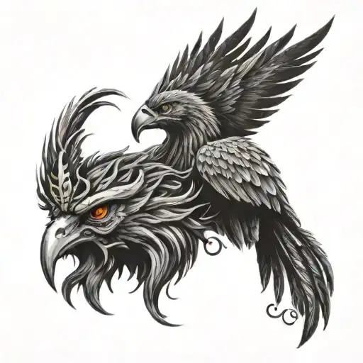 A Phoenix Head With A King's Crown On Top Of His Head With A Background That Represents Time