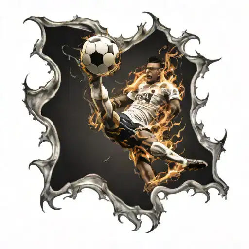 A Football Player Kicking A Ball Made Of Fire Bones