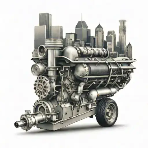 Truck Engine With A Pittsburgh Skyline In The Background