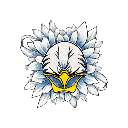 Eagle Realistic Surrounded By Flowers And A Dark Or Suspenseful Landscape