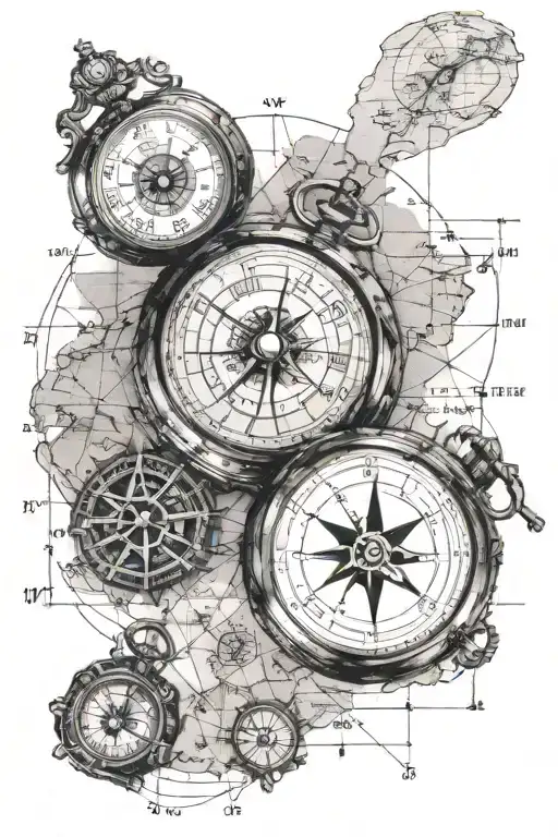 Pocket Watch And Compass With Map As Main Layout