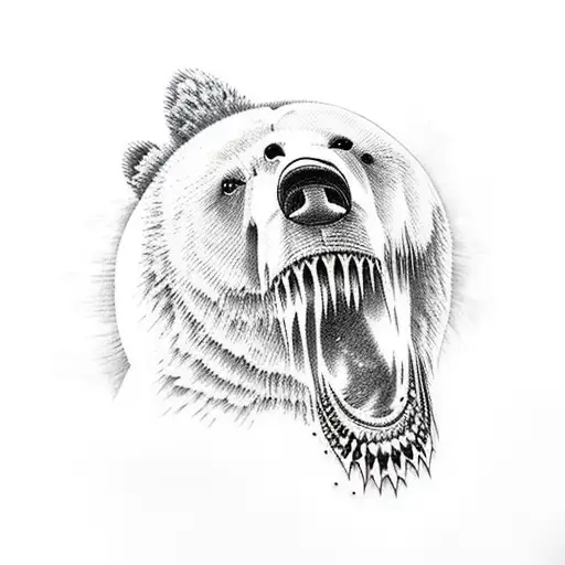 Bear Drinking Water From A Lake With A Great White Shark