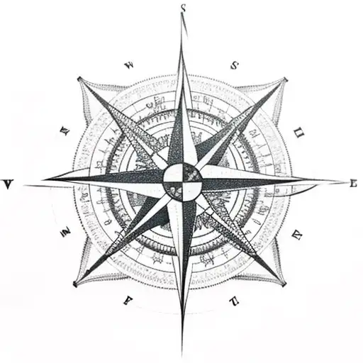 Compass Rose Consisting Of Mountains And Sea Encapsulated By A Kraken