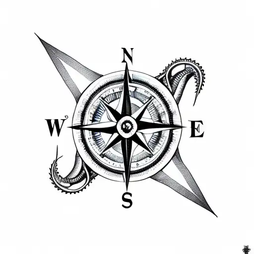 Compass With Mountains And Kraken