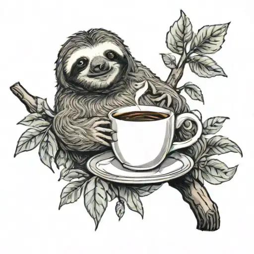 A Sloth Enjoying A Cup Of Coffee In A Tree Growing