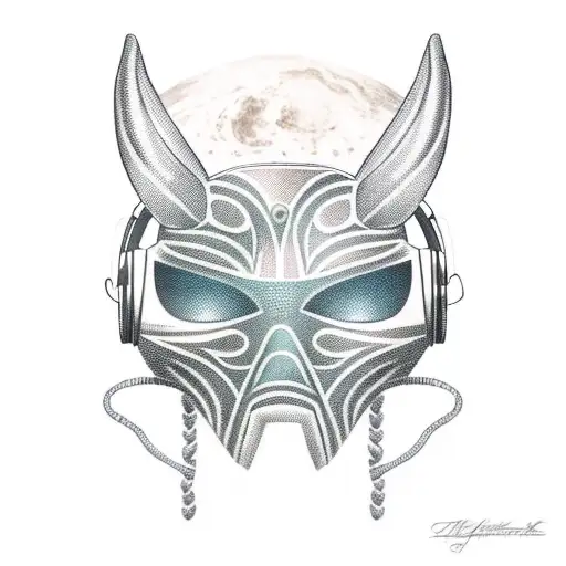 African Mask With Space Elements And Wearing Headphones