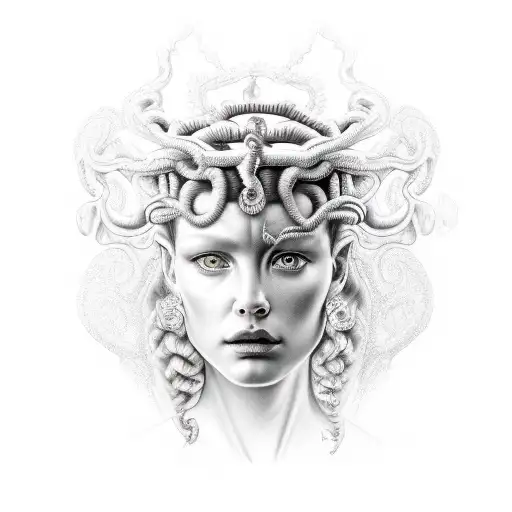 Medusa Wearing Crown And A Cracked Face