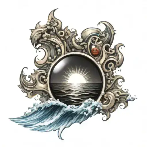 A Realistic Macedonian Sun Surrounded By Waterwaves