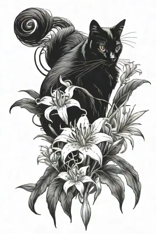 Black Cat And Spider Lily Flower Background