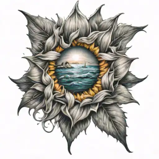 Sun Flower Rising On Ocean