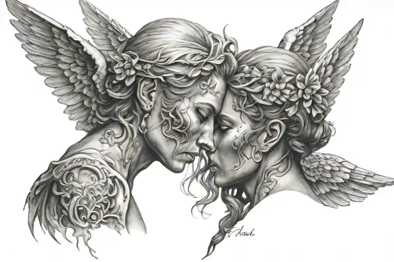 Deamon Male And Angel Women Whispering Behind Ears