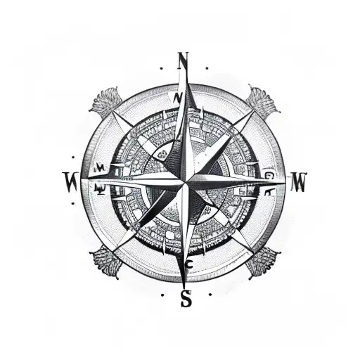 Compass With Mountains And Kraken