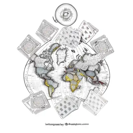 Map With Sword And Deck Of Cards