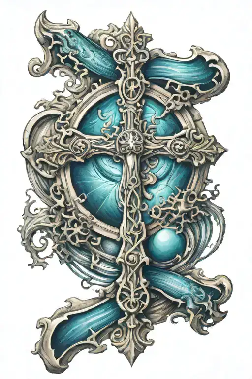 Nautical Cross Surrounded By The Deep Ocean