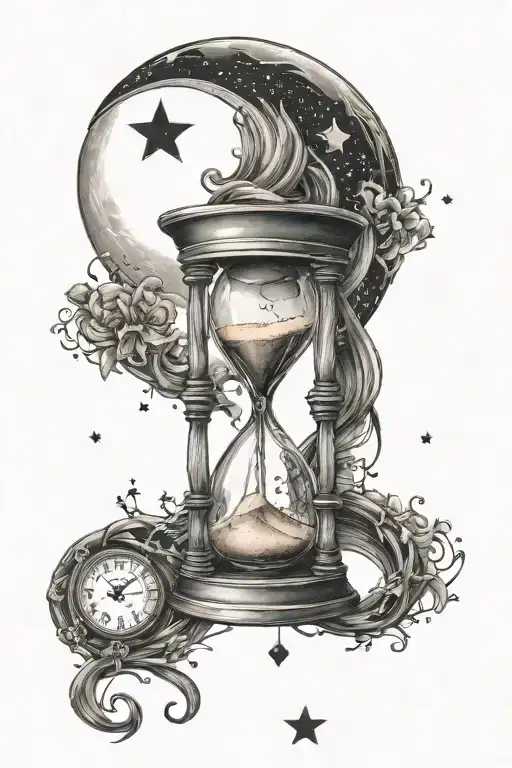 Penelope Intertwined With Hourglass And Moon Surrounded By Stars