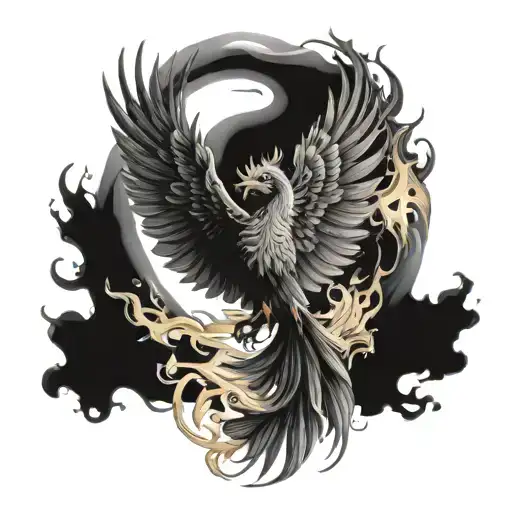 A Realistic Phoenix Emerging From A Smoldering Canvas