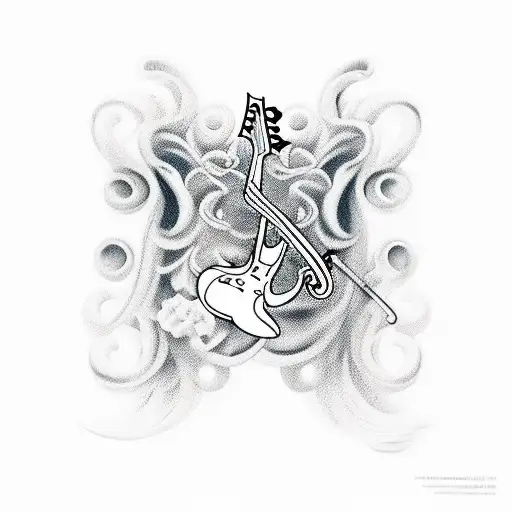 A Guitar Made Up Of Musical Notes And The Number 27