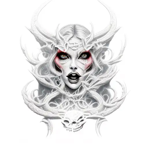 Wicked Smirking Gorgeous Demon Woman Gothica Intricate Comprehensive Full Body