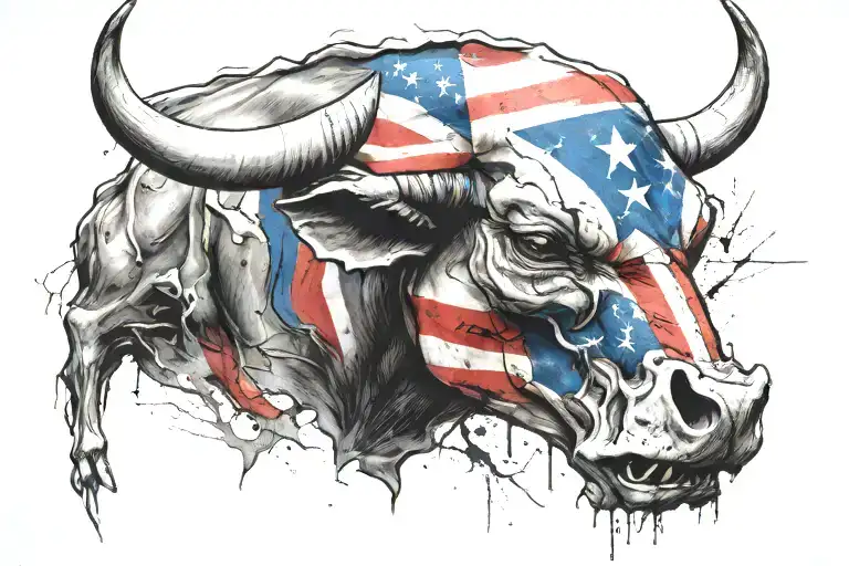 Aggressive Bull And Puerto Rico Flag Morphing Skull