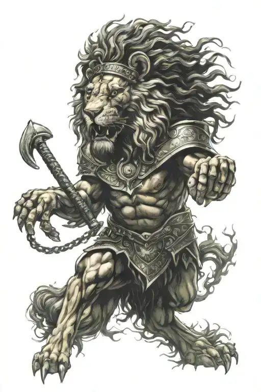 Gladiator Coliseum Gladiator Fighting Lion Wearing A Crown