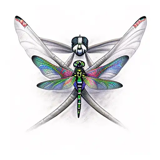 Side By Side Dragonfly And Hummingbird In Harmony