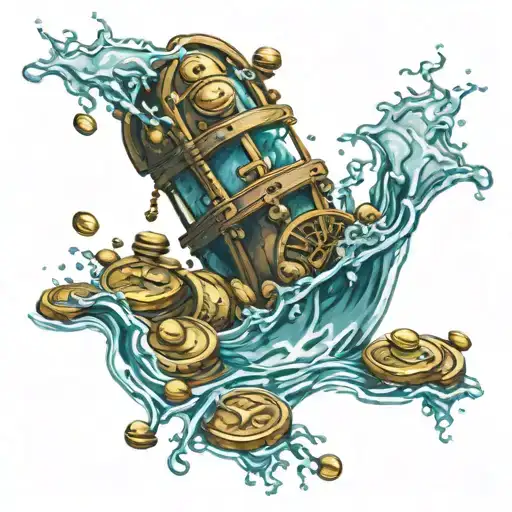 Underwater Scene Featuring Pirate Gold Coins Spilling