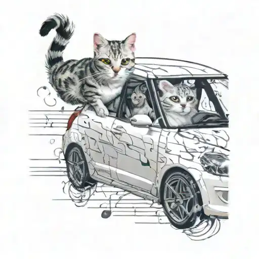 Cats Driving White Suzuki Swift Sport With Music Notes In The Background