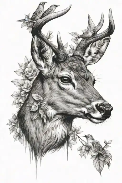 Deer With A Bird